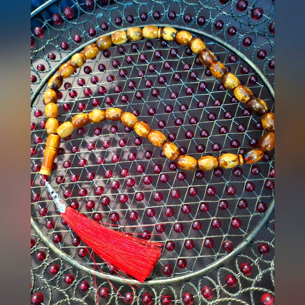 51.18gr Egg Yolk Antique Natural Royal Kahraman Amber Islamic Rosary Prayer Bead